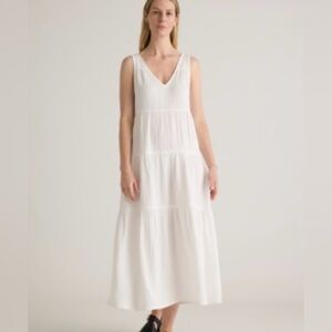 Quince organic cotton gauze tiered maxi dress in white